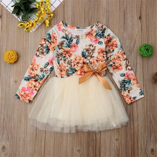 Baby Girls Dress Spring Autumn Long Sleeve Floral Printing Gauze Dresses for Kids Party Birthday Clothing