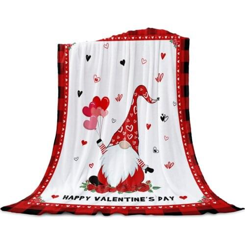 Happy ValentineS Day Plaid Gnome Throw Blanket Soft Picnic Blanket Home Decor Microfiber Flannel Blankets for Beds