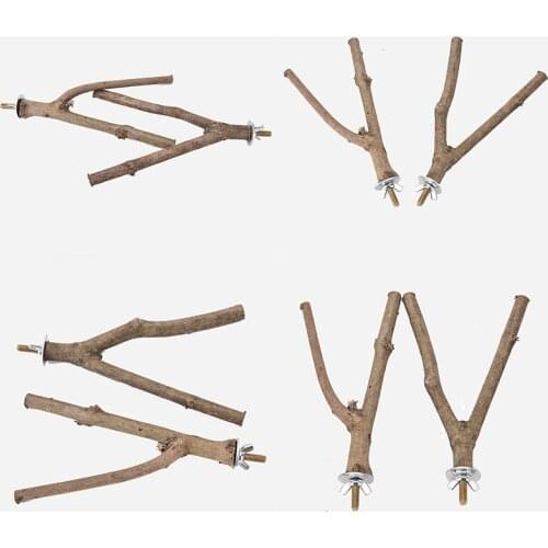 Pet Parrot Raw Wood Fork Stand Rack Toy Hamster Branch Perches for Bird Cage