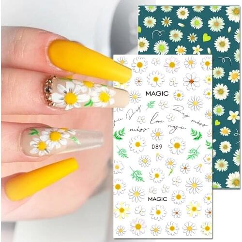 Hot yellow chrysanthemum sunflower Chinese element abstract geometric nail stickers fall nail art nail art design