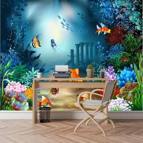 3d Walls Papers Home Decor on the Wall Mural Wallpapers for Living Room Girl Kids Self Adhesive Murals Sea World Animals Roll