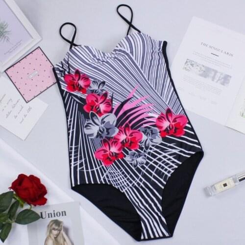 Sexy Floral One Piece Swimsuit Closed Large Size Swimwear Push Up Women Flower Vintage Body 2019 Swim Beach Pool Bathing Suit
