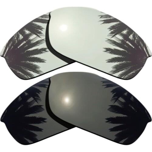 Silver Mirrored Coating+Black) 2-Pairs Polarized Replacement Lenses for Flak Jacket 100% UVA & UVB Protection