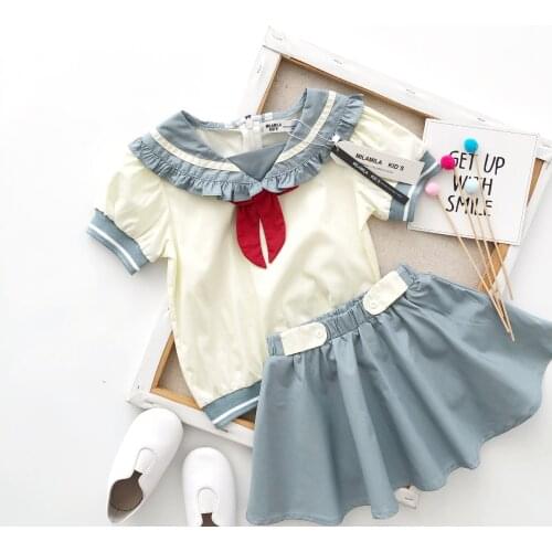 Tonytaobaby Summer New Girls College Style Playful Cotton Suit Summer Kids Clothes