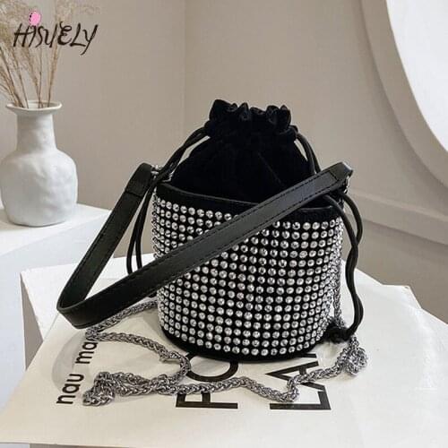 Fashion Diamond Women Mini Chain Shoulder Purses And Handbags Crystal Clutch Evening Bucket Bags Rhinestone Party Crossbody Bag