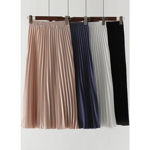 Loose Slim Elastic Waist Pleated Skirt Female 2019 Summer Skirt New Retro Pleated Midi Skirt Women