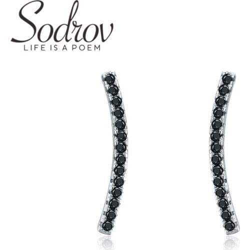 SODROV Trendy 925 Sterling Silver Earrings Black Spinel Engagement Stud Earrings for Women Silver 925 Jewelry I021