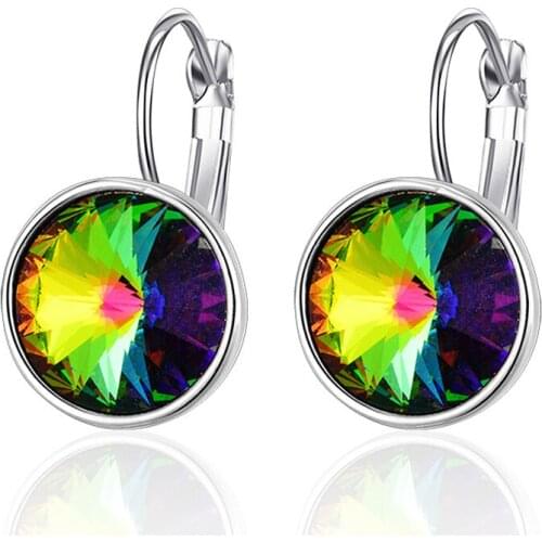 Luxury Colorful Austrian Crystal Drop Earrings Gold Silver Color Gem Stone Round Earrings for Women Classic Jewelry Girls Gifts