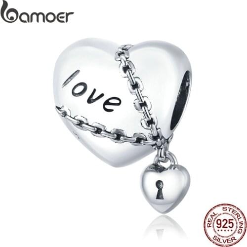 Bamoer 925 Sterling Silver Love Lock Metal Charm for Original Bracelet Women Jewelry Making SCC1553