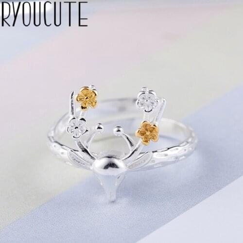 Bohemian Big Real Silver Color Sika Deer Rings for Women Jewelry Punk Vintage Antique Finger Engagement Ring Party Gift