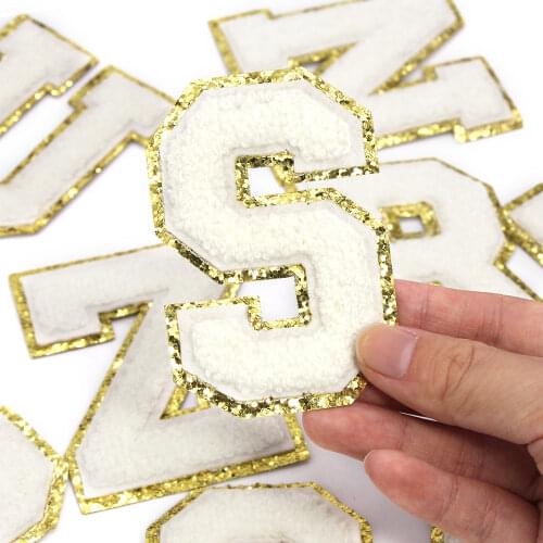 1Pcs White Letter Patch 3D English Alphabet Iron On Patches Chenille Embroidery Patches For Clothing Bags Garment Accessories