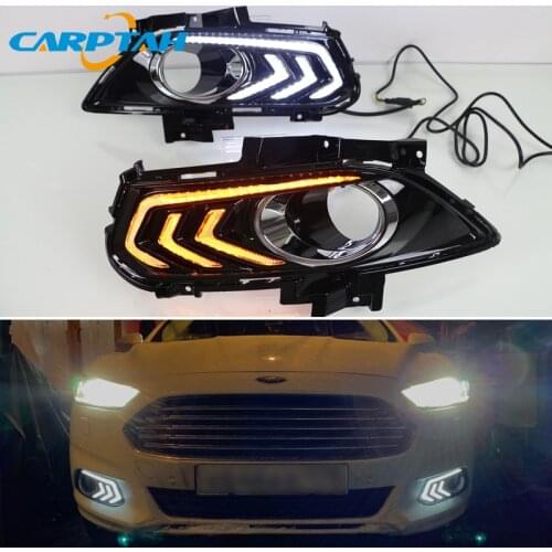 12V Car LED DRL Daylihgts For Ford Mondeo Fusion 2013 2014 2015 2016 Yellow Turn Signal Fog Lamp LED Daytime Running Light