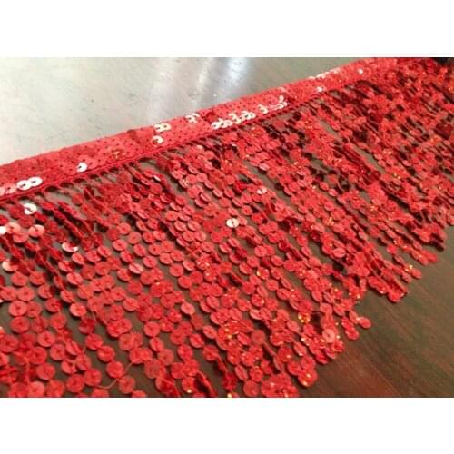 15 CM red Laser sequined Fringe trimming lace For Latin Dance Dress,sequin Fringe trims 10 meters/lot Lace ribbon accessories
