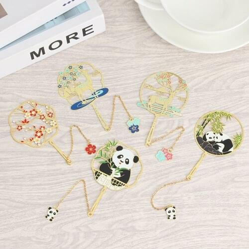 18 Type Chinese Style Retro Bookmark Peacock Paint Brass Hollow Bookmark Book Clip Tassel Pagination Mark School Office Supplies