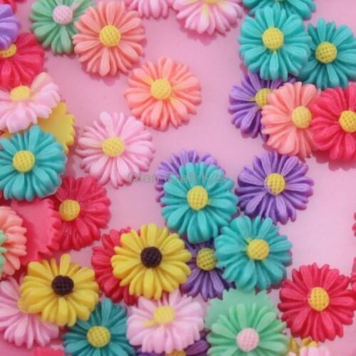 250pcs 12mm assorted Beautiful Resin daisy chrysanthemum SunFlower Cameo Cabochon Base Setting Pendants Charm