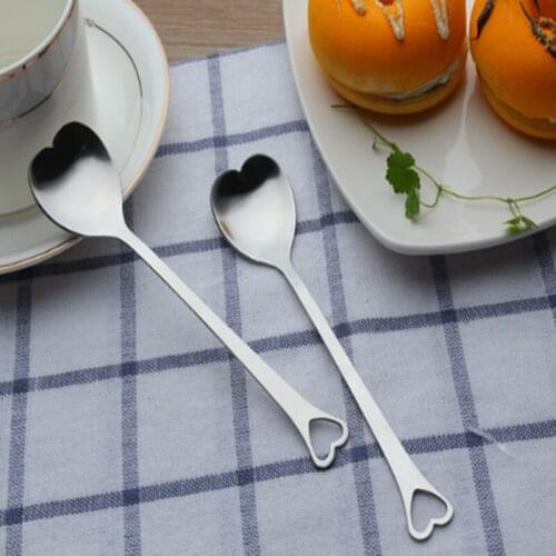 500pcs Stainless steel heart spoon hollow heart spoon gold heart coffee spoon multicolor mixing spoon wedding gift