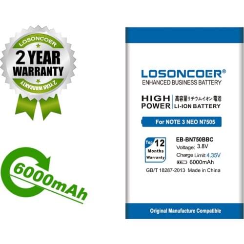 LOSONCOER Battery 6000mAh EB-BN750BBC For Samsung Galaxy Note 3 Neo / N7505 / N750 /Note 3 Mini Battery