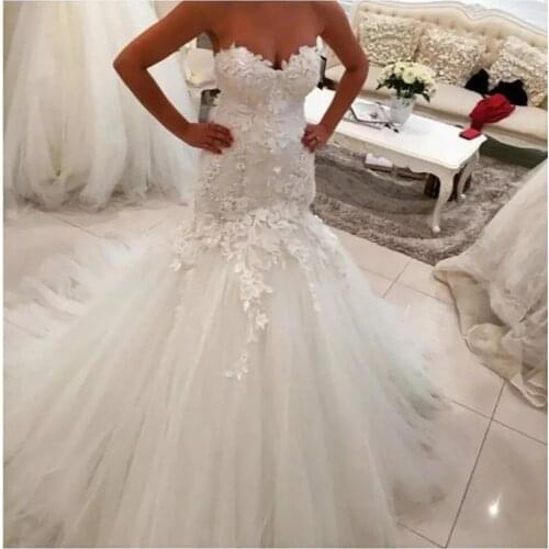 Angelsbridep Sweetheart Tulle Mermaid Wedding Dress Vestido De Noiva Charming Appliques Floor-Length Romantic Boho Bride Dresses