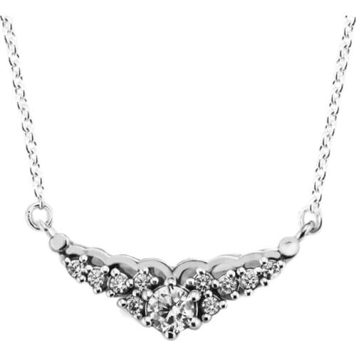 Authentic 925 Sterling Silver Fairytale Tiara Necklaces for Women Clear CZ Pendant Necklace Fine Jewelry Gift Pendentif Argent