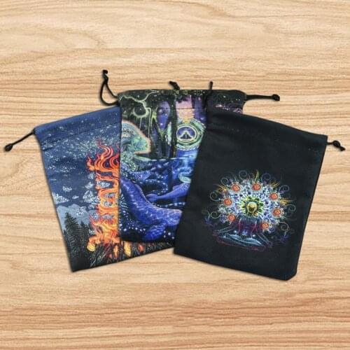 13x18cm Tarot Card Storage Bag Velvet Double Sided Print Drawstring Bag Double-sided Printing Composite Velvet Home Accessories