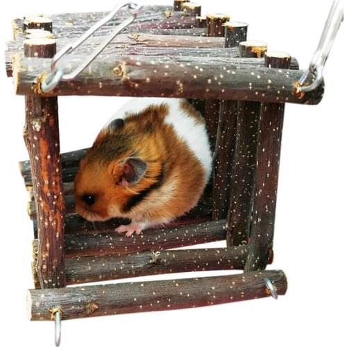 1 Piece Natural Wooden Hamster Hammock Creative Pet Guinea Pig Squirrel Gerbil Cage Hanging Bed Small Animal Cage Accessories