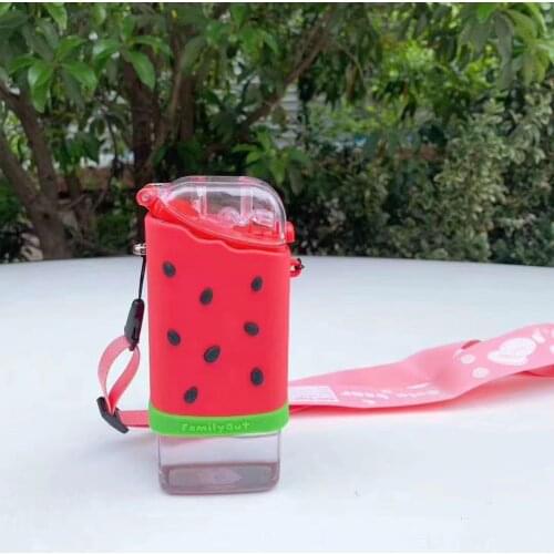 New 300ml Summer Cute Donut Ice Cream Water Bottle With Straw Creative Square Watermelon Cup Portable Leakproof Bottle BPA Free