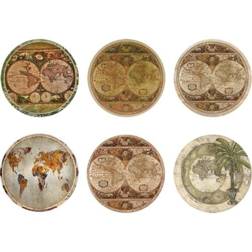 DARMIAN Retro Vintage Map 3D Print Placemats Home Decor Table Mats Heat-Insulated Kitchen Tea Cup Pads Drink Coasters 6Pcs Set