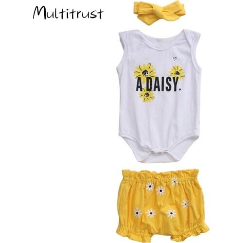 Toddler Baby Girls A Daisy Sleeveless Romper Jumpsuit Top+Floral Print Elastic Waist Shorts Pants Outfit