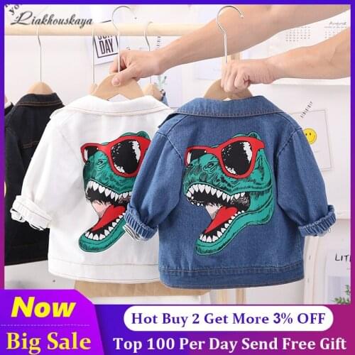 Boy Girl Denim Jackets Kids Jeans Coat Children Cartoon Cool Dinosaur Outerwear Clothing Spring Boy Embroidery Clothes For Kids