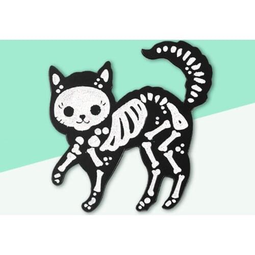 Gothic Horror Enamel Pins! Punk Black Zombie Animal Skeleton Cat Leather Jeans Lapel Brooches Halloween Jewelry Gifts