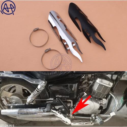 Motorcycle Exhaust Muffler Pipe Heat Shield Cover Guard Protector Flame Fire Style Universal for Honda Harley Black/Chrome