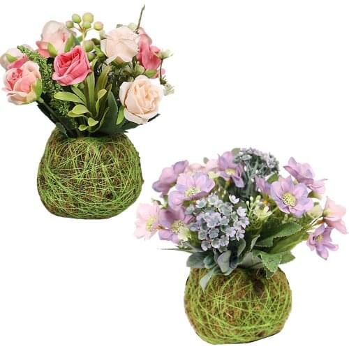 Artificial Flowers Potted Mini Table Pendulum Room Ornaments Height 20CM Home Garden Decor Simulation Rose Zinnia