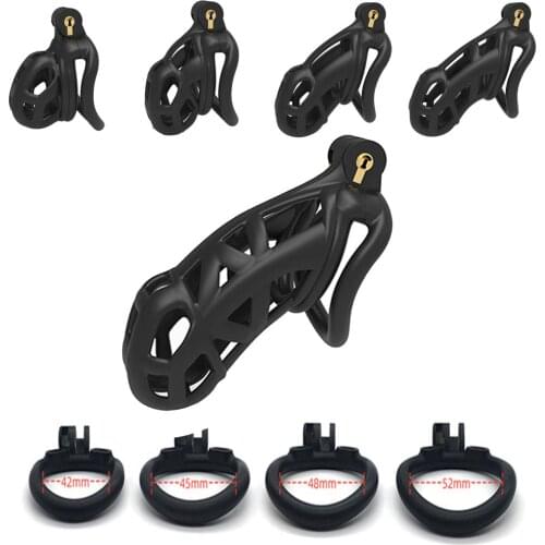 Curved Male Cobra Chastity Device Kit Sex Toys For Men, Cock Cage Penis Ring with 4 Rings Virginity Lock Adult Games BDSM