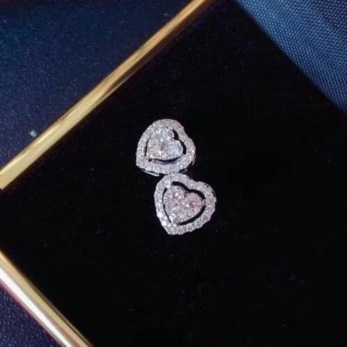 Exquisite S925 Silvery Heart Stud Earrings Inlay Dazzling Small Zircon Fashion Jewelry For Women Wedding Cute Sweet Birthday Gif