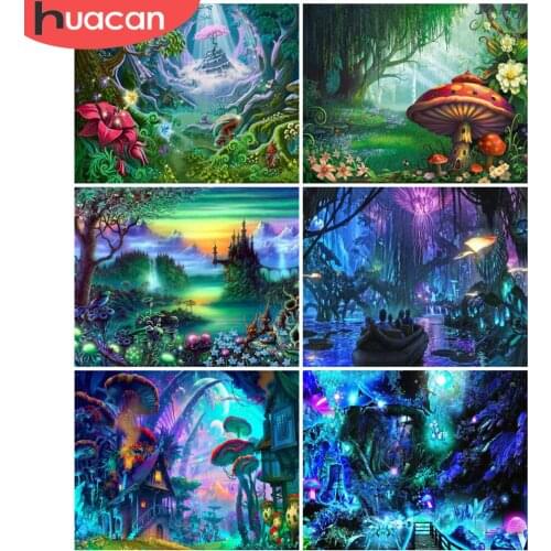 HUACAN 5D DIY Picture By Numbers Forest Wall Art Unique Gift HandPainted Paint By Number Tree For Living Room