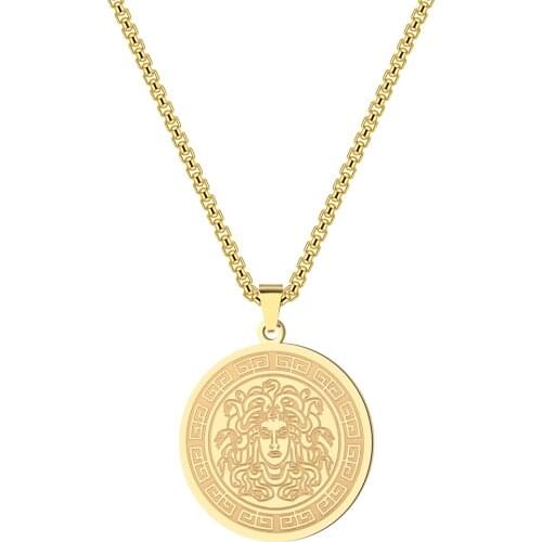 Kinitial Dainty Charm Medusa Mythology Gorgon Pendant Necklace Stainless Steel Jewelry for Women Ancient Greek Symbol Pagan Gift