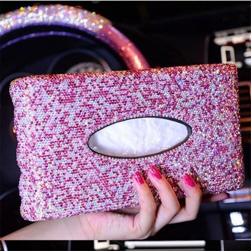 ALLGT Flash Crystals Car Tissue Boxes Luxury Shinny Auto Interior Sun Visor Type Clip Tissue Box Bling Great Gift for Women Girl