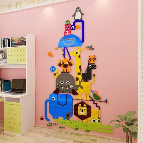 Creative INS square animal DIY Childrens room bedroom home living room TV background wall decoration 3D acrylic wall stickers