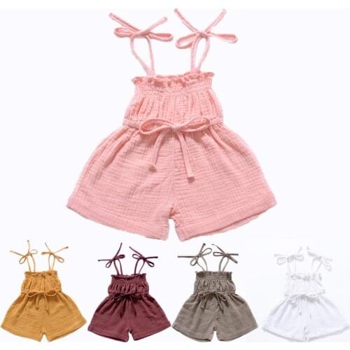 Summer Outfit for Little Girls Kids Baby Girl Sling Jumpsuit Baby Solid Color Cotton and Linen Suspenders 1-6 Years
