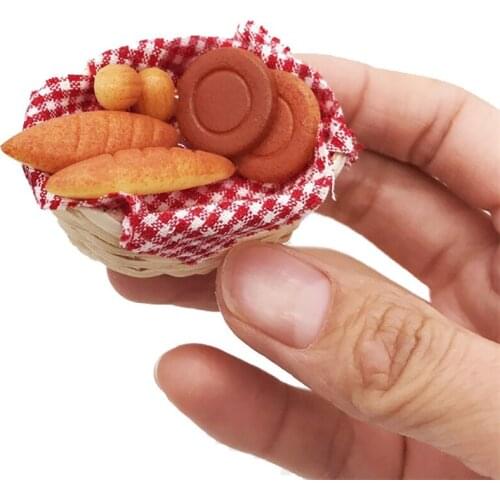 House Doll 1/12 Mini Dollhouse Miniature Food Bread Toast With Basket Pretend Play Toy Furniture Decoration Accessories Toy