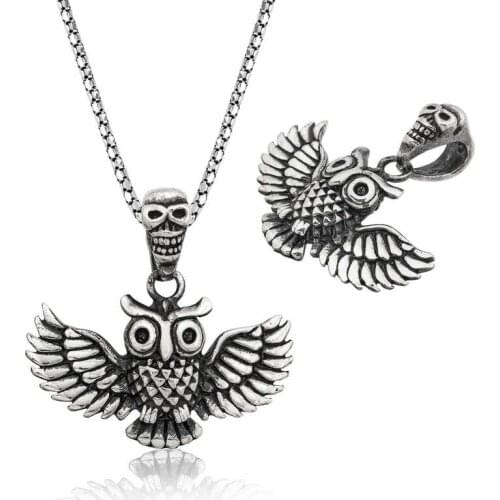 Real Silver 925 Jewelry Silver Owl Men 'S Necklace