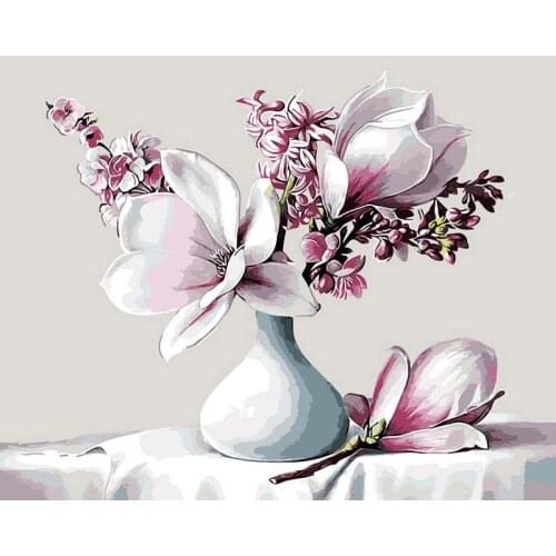 Painting By Numbers DIY Dropshipping 40x50 50x65cm Magnolia flower in bottle Flower Canvas Wedding Decoration Art picture Gift