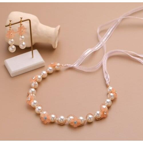 Korean Fashion Super Fairy Flower Head with Earrings Set Handmade Pearl Bride Jewelry Wedding Hair Accessories BN