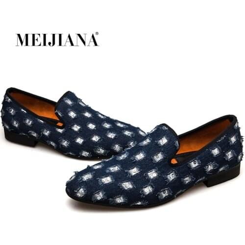 MEIJIANA New Brand Mens Loafers Luxury Shoes With Denim And Metal Sequins High Quality Casual Men Shoes Loafers