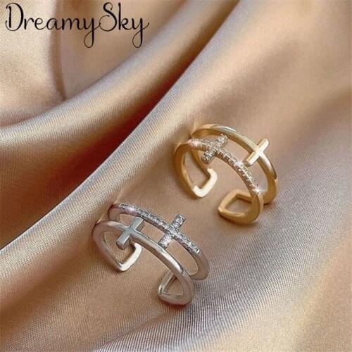 Charming Open Crystal Cross Ring for Women Vintage Boho Party Rings Gothic Punk Jewelry Gifts for Girls 2021