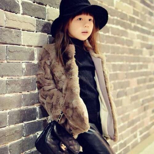 Top quality!Princess coat 2015 Girls Fall and Winter Coat Kids Really 100% Rabbit Fur Grass Coat,Child Thick Plush Fur Coat