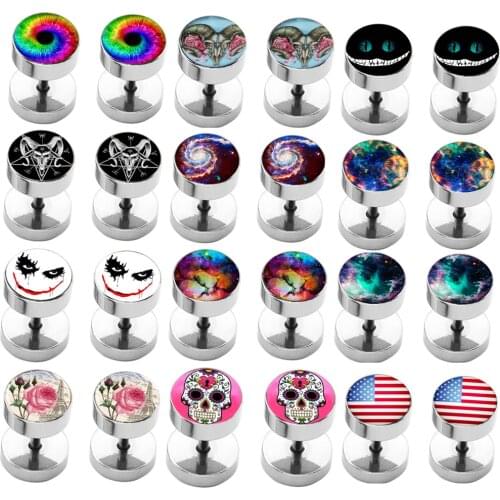 Oil drip fashion stud earrings ear plugs cheater fake expander ear stretcher piercing tunnel stainless steel body jewelry