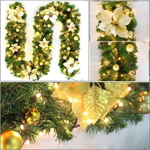 Christmas Decoration Rattan With Light 2.7m Artificial Flower Green Vine Garland New Year Dinner Party Table Decors