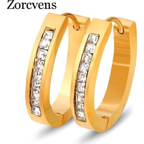Modyle Brand Fashion Gold Silver Color Fashion Stainless Steel Jewelry CZ Zircon Hoop Wedding Earrings for Women