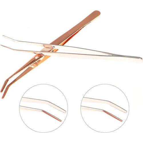 Barbecue Food Tong Stainless Steel Straight Curved Tweezer Toothed Tweezer Home Medical Garden Kitchen BBQ Tool